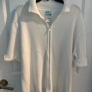 Quacker Factory Cream Ribbed Diamond Zipper Zip-Up Sweater